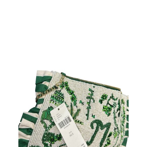 Anthropologie Beaded Monogram “M” Clutch – Green & Cream - Picture 4 of 9